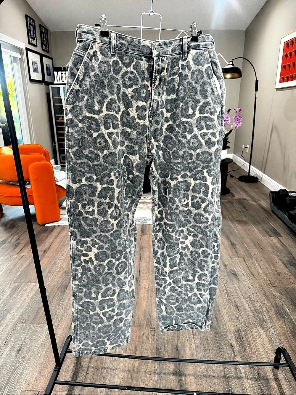 Zara TRF Animal Print Low-Rise Wide-Leg Jeans Waist 34